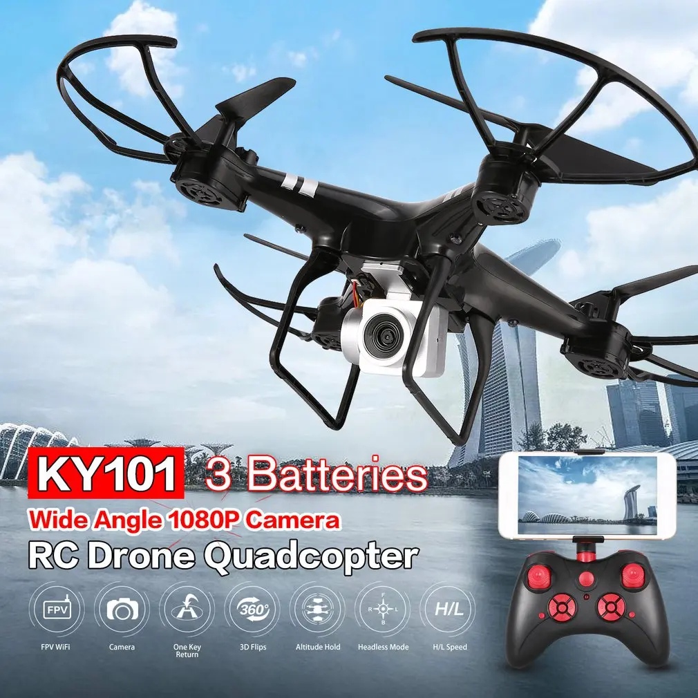 

HOT KY101 WiFi FPV Wide Angle 720P Camera Selfie RC Drone Altitude Hold Headless Mode 3D Flips Quadcopter with 3 Batteries