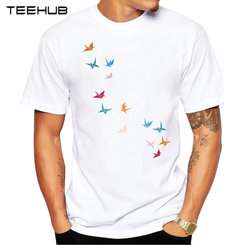 

2019 TEEHUB Summer Fashion Flying Paper Cranes Birds Printed T-Shirt Short Sleeve Popular Design Tops Novelty Tee