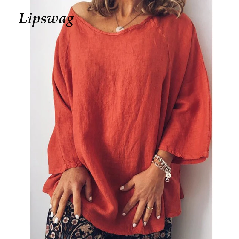 

Lipswag 5XL Women Casual O-Neck Solid Color Blouse Spring 2019 Summer Long Sleeve Streetwear Shirt Plus Size Loose Blusas Female