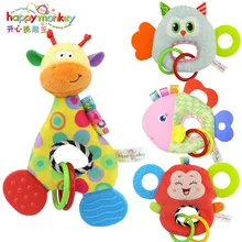 0-3 Y Baby Rattles Hand Bell Toy Owl Fish Giraffe Monkey Animals Plush Baby Rattle Happy Monkey Gift Cradle Infant Toys