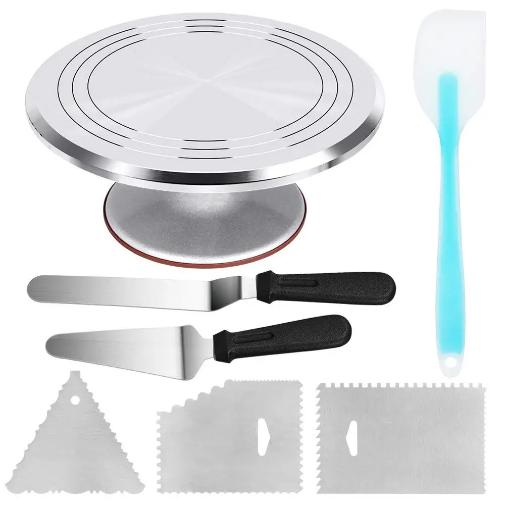 

7PCs/Set Stainless Steel Bakeware Baking Set 12 Inch Cake Turntable Cookie Cutter DIY Kitchen Cake Decorating Tools