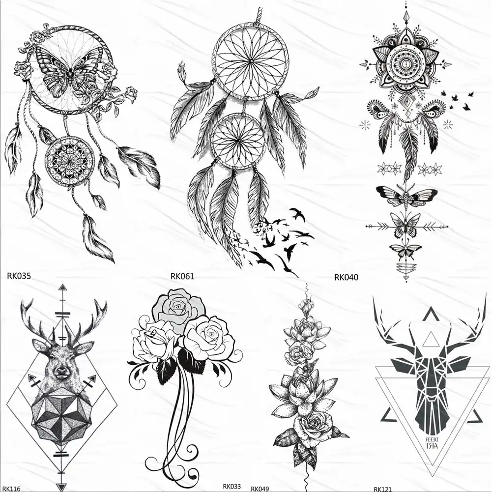 pic Butterfly Tribal Dream Catcher Tattoo ommgo dream catcher butterfly feather temporary tattoos sticker black henna body art arm fake tatoos leaf sexy custom tattoo