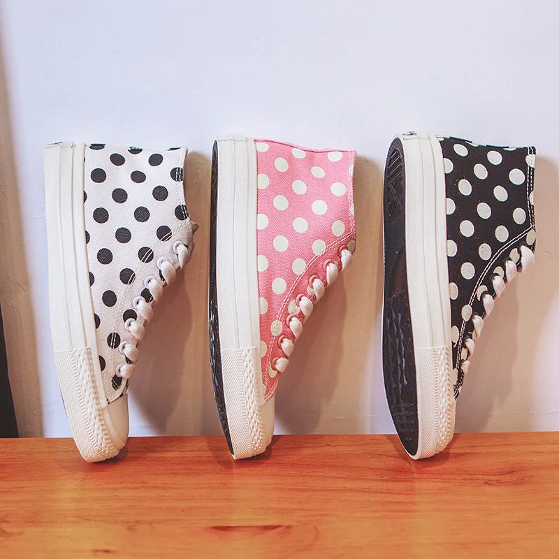 

Lady Sneakers Sweet Dot Spring Female Canvas Shoes of 2019 Uzzang High-top Casual Shoes Girls Pink Shoes All Match 35-40