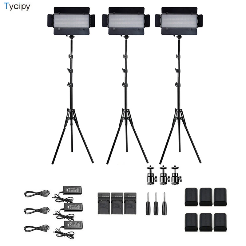 

Tycipy 3SET LED Bi-Color Dimmable Camera LED Studio Photo Video Ring Light For DSLR Camera 6NP-F750 Battery and Tripod