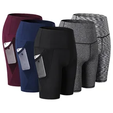 Для женщин с высокой талией для йоги Короткие стрейч-тренировка для спортивной йоги кроссовки Компрессионные шорты сделаны из пластика Управление боковые карманы