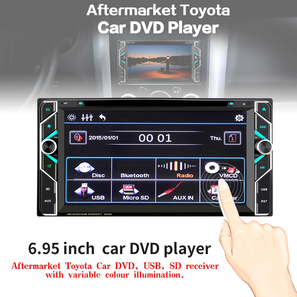 

6.95'' 2 DIN Bluetooth HD Touch Screen Car In Dash FM Radio Receiver DVD CD Multimedia Player + Wireless Remote Control