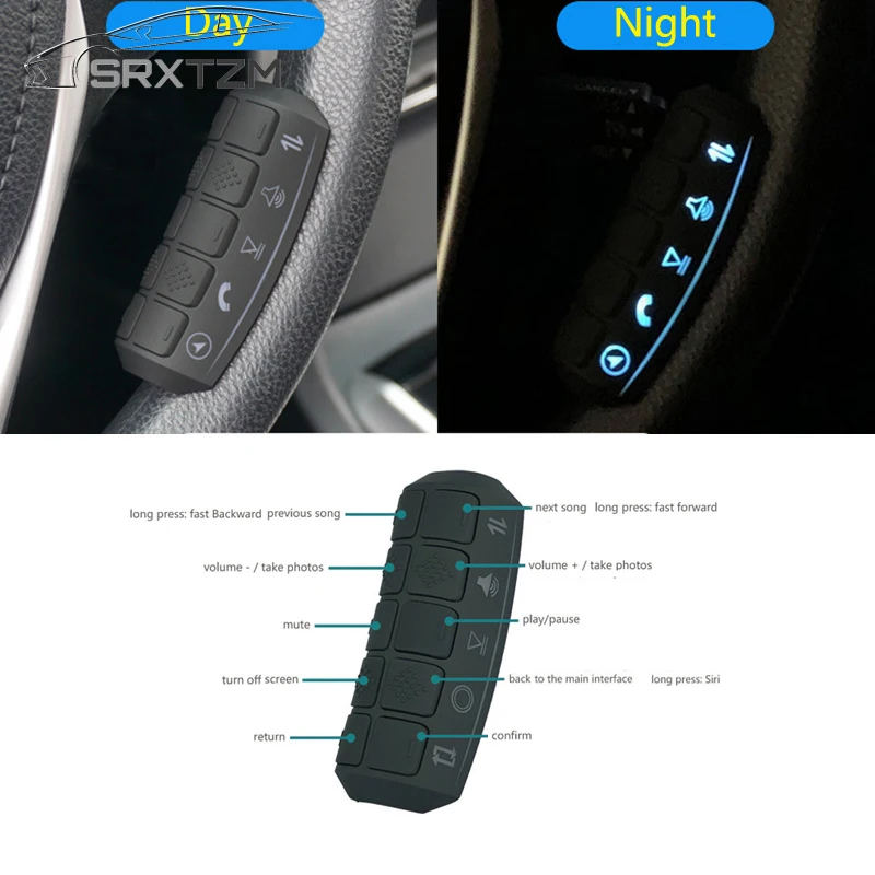 

SRXTZM Universal Multi-Function Wireless Steering Wheel Controller Button For Car Navigation Multimedia Stereo 10 Keys Luminous