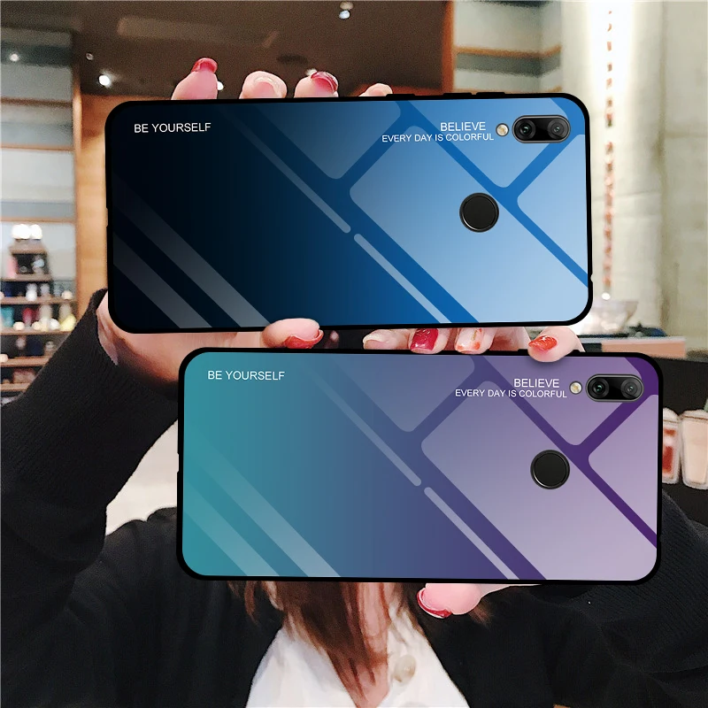 

Gradient Glass Case For Huawei P Smart Plus 2019 P30 Pro Mate 20 Lite Y5 Y6 Y7 Prime 2018 Y9 Y6 Prime Y7 Pro 2019 Colorful Cover