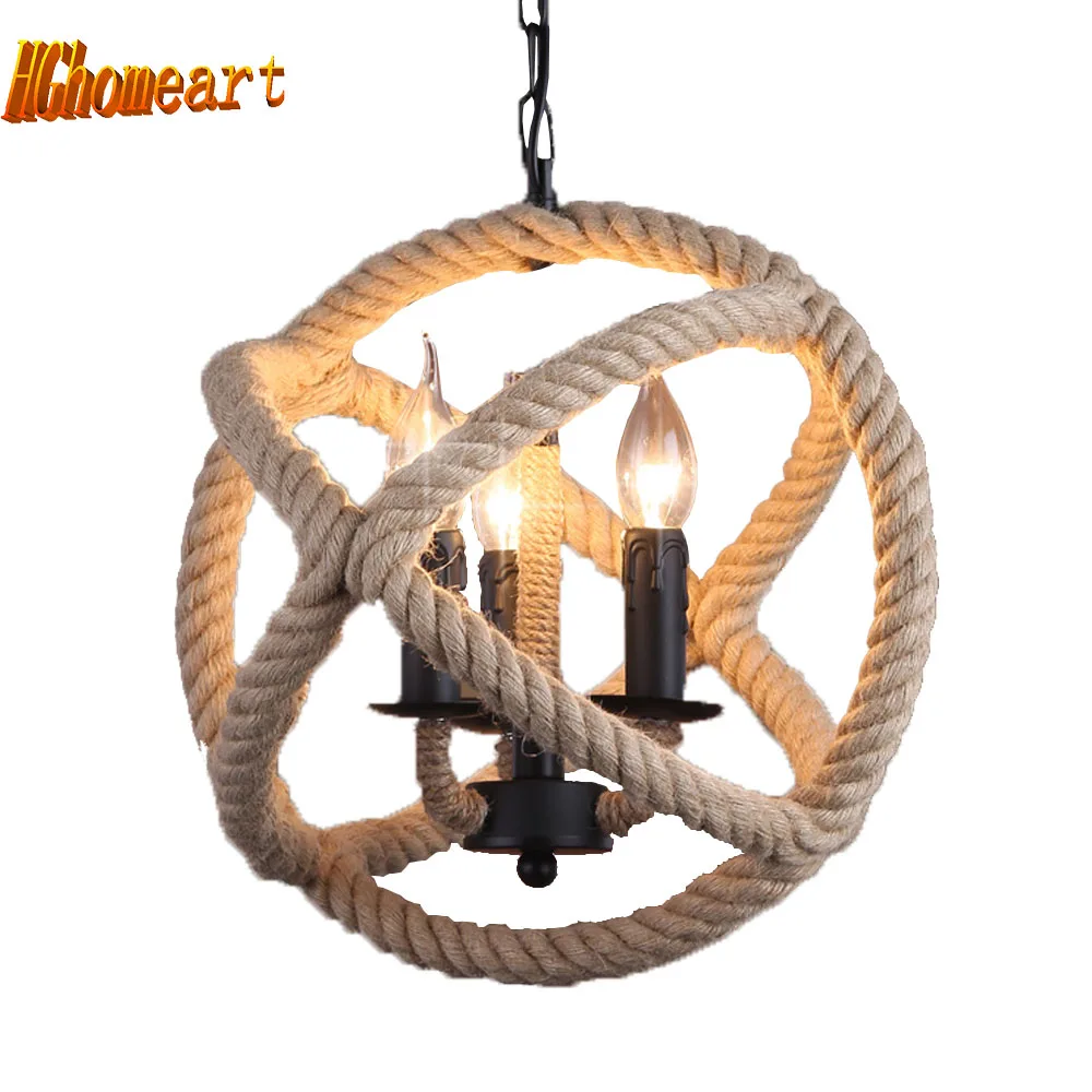 

Retro Hemp Rope Pendant Lamp American Industrial Creative Night Light E14 Attic Living Room Lighting Decoration