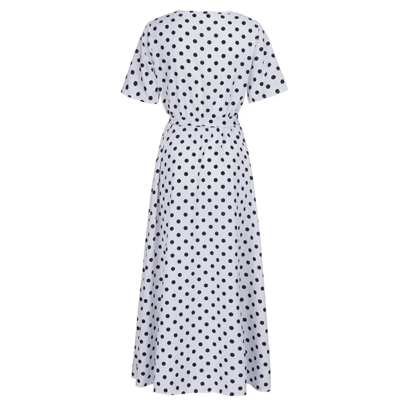  New Women Summer Vintage O-Neck Short Sleeve Beach Polka Dot Bandage Long Maxi Dress Sexy Elegant Lady Holiday New Dress #4R08 (17)