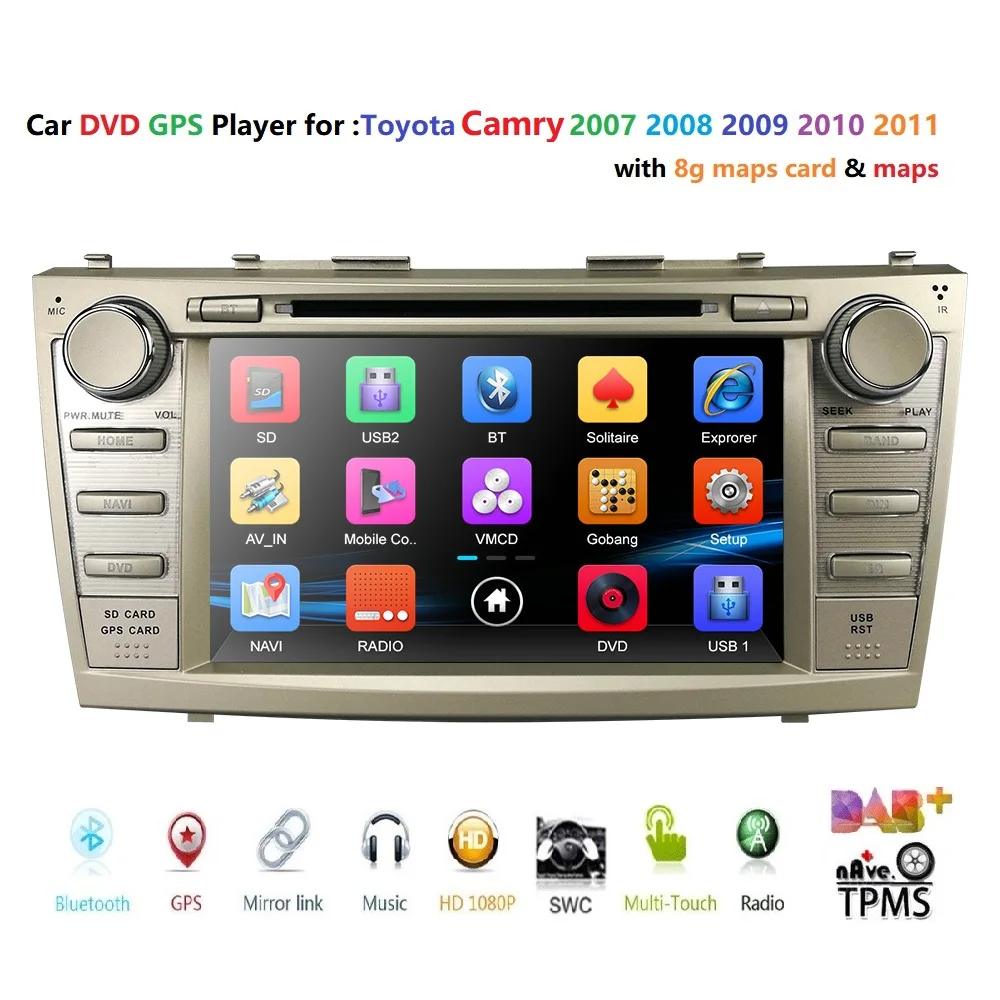 2din 8 дюймов Автомобильный dvd gps навигатор для toyota camry 2007-2011 Автомобильный Радио мультимедийный плеер Автомобильный Монитор рулевое колесо камера TPMS