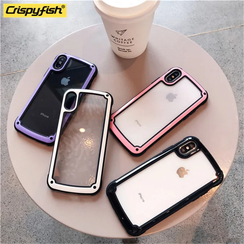 

Crispyfish Candy Color Anti knock Case For iPhone 7 8 Plus Transparent Soft TPU Silicone Cover For iphone X Xs XR XS Max 6 6S