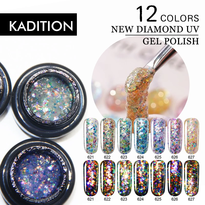 

KADITION Nail Gel Polish 5ML Flash Diamond Glitter Gel Lacquer Soak-Off UV Lamps DIY Primer Nail Art for Manicure Gel Varnish