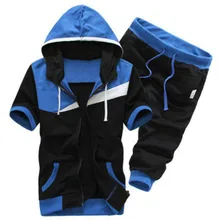 FDWERYNH летний Повседневный Набор движений для мужчин освежающий тонкий лоскутный цвет с капюшоном на молнии футболка+ короткие брюки набор движений