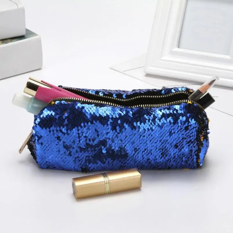 Women Pencil Bags Unisex Fashion Double Color Sequins Handbag Cosmetic