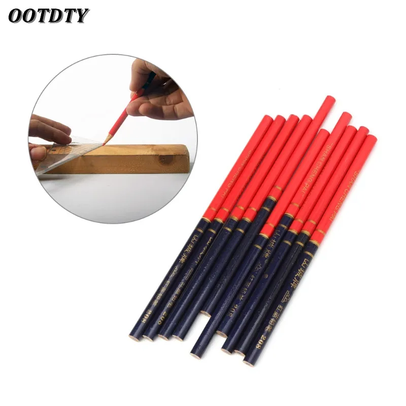 

OOTDTY 10Pcs/Set Blue And Red Wire Round Carpenters Pencils For Woodworking Core Marker