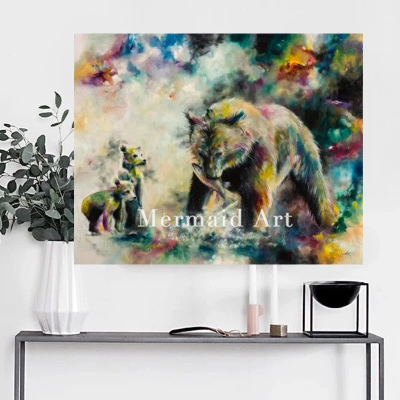 

Hand Painted cartoon painting bear oil painting by numbers on canvas framed for home decoration