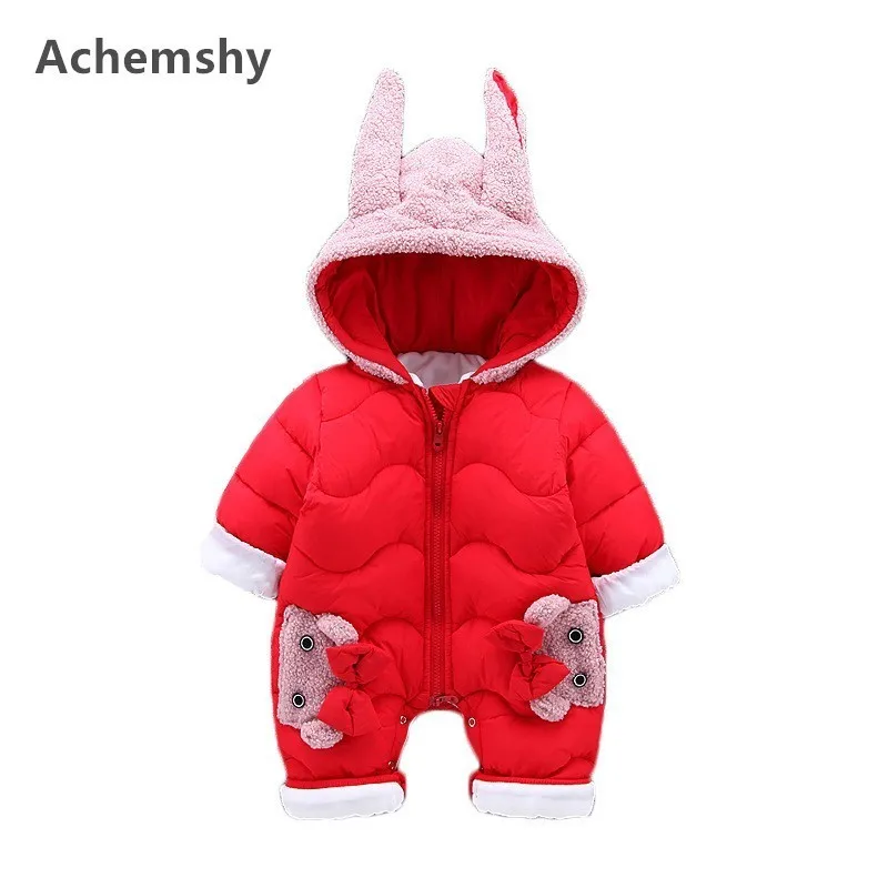 Winter New Infant Velvet Thickening Teddy Dog Hooded Romper Kids Boys Girls Warm Jumpsuit Baby Outwear Clothes