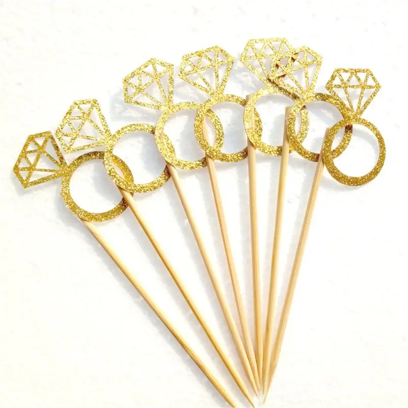 

50 Pack Cupcake Toppers Gold Glitter Mini Diamond Ring Cakes Toppers For Marriage Engagement Anniversary Birthday Valentines Par