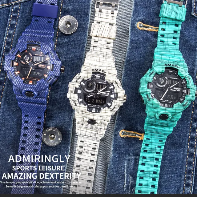 SMAEL Brand Luxury Cowboy Sport zegarek nowy mężczyźni Military Zegarki Analog Army cyfrowy Writwatch 8001 wodoodporny zegar mężczyźni Watch tanie i dobre opinie Quartz Wristwatches Complete Calendar Shock Resistant Rattrapante Stop Watch LED display Auto Date Water Resistant Chronograph Back Light Multiple Time Zone Alarm Perpetual Calendar SMAEL Brand Luxury Cowboy Sport zegarek nowy mężczyźni Military Zegarki Analog Army cyfrowy Writwatch 8001 wodoodporny zegar mężczyźni Watch tanie i dobre opinie Quartz Wristwatches Complete Calendar Shock Resistant Rattrapante Stop Watch LED display Auto Date Water Resistant Chronograph Back Light Multiple Time Zone Alarm Perpetual Calendar