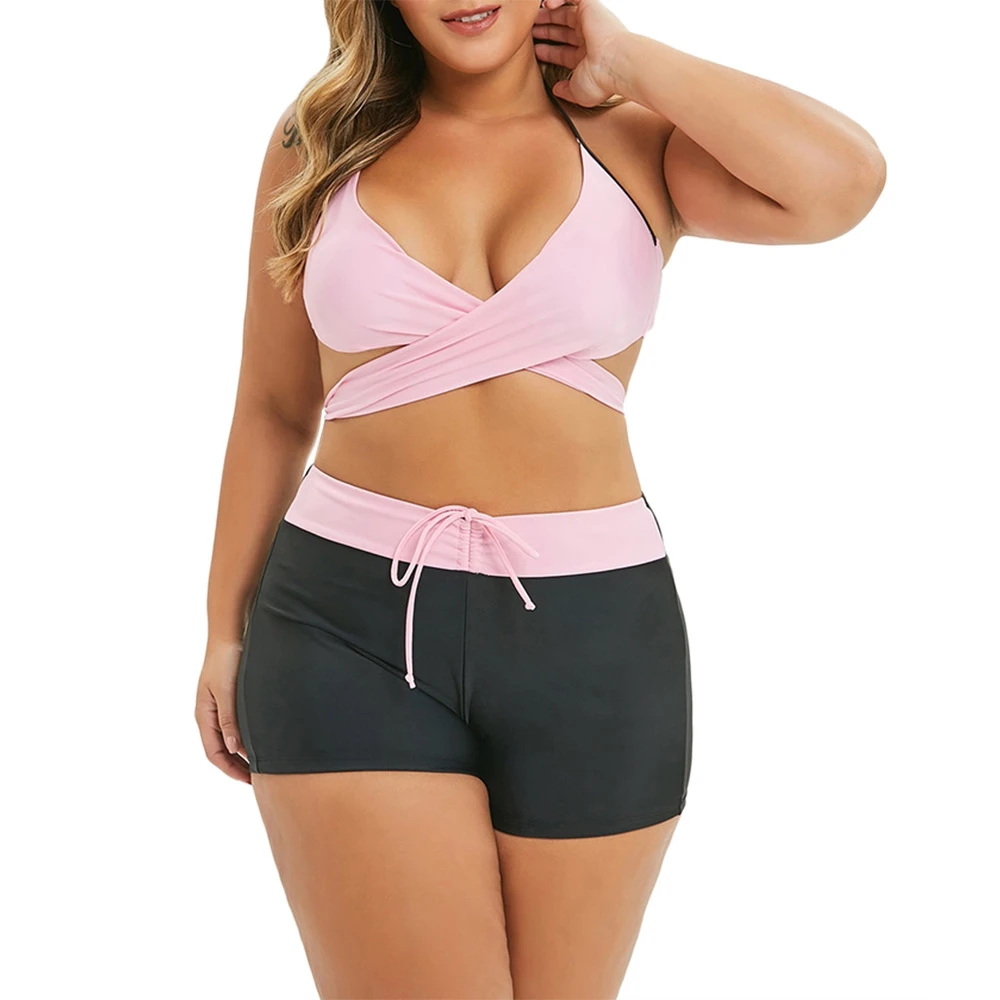 

2019 Bikini Plus Size Halter Criss Cross Wrap Bikini Set High Waisted Swimwear Women Free Swimsuit Bathing Suit Sportswear