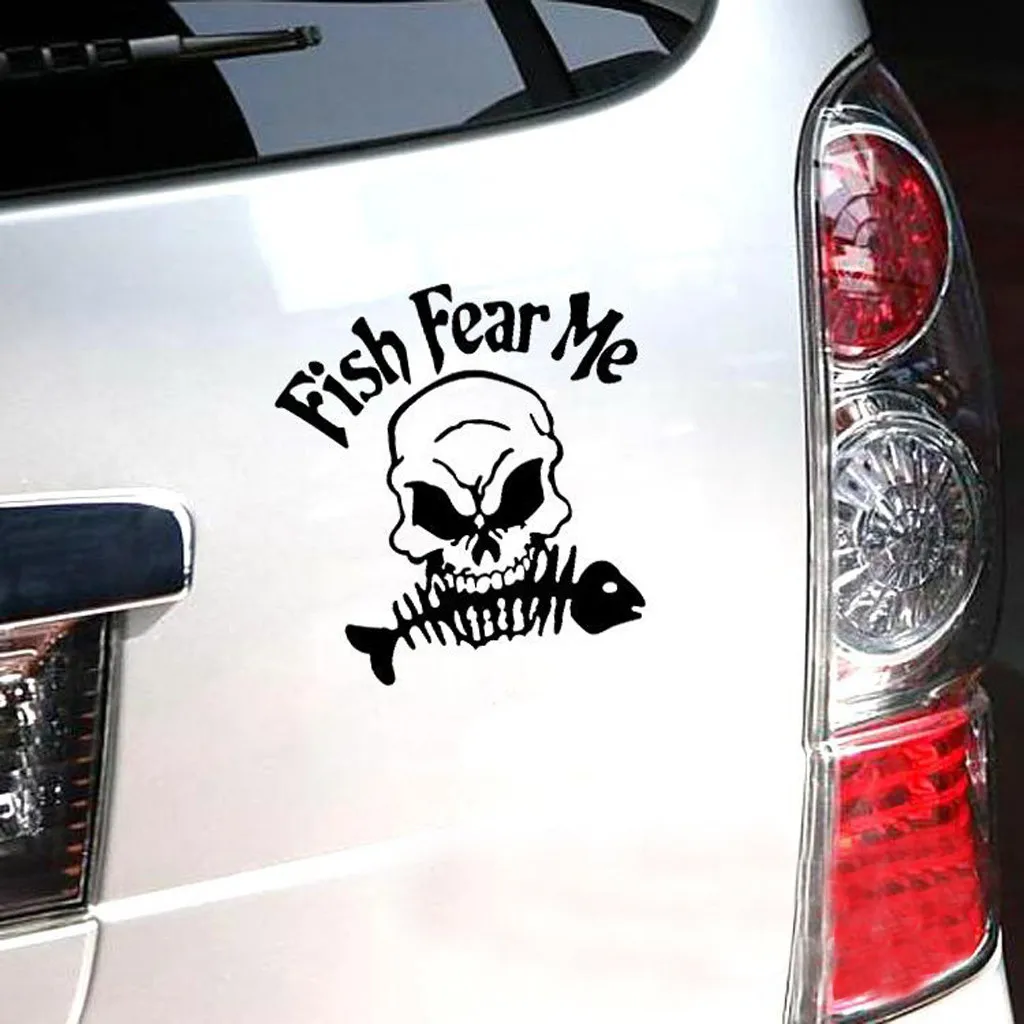 Наклейка Fish Fear Me Bone Skull 14 × 13 см Светоотражающая наклейка для рыбалки украшение