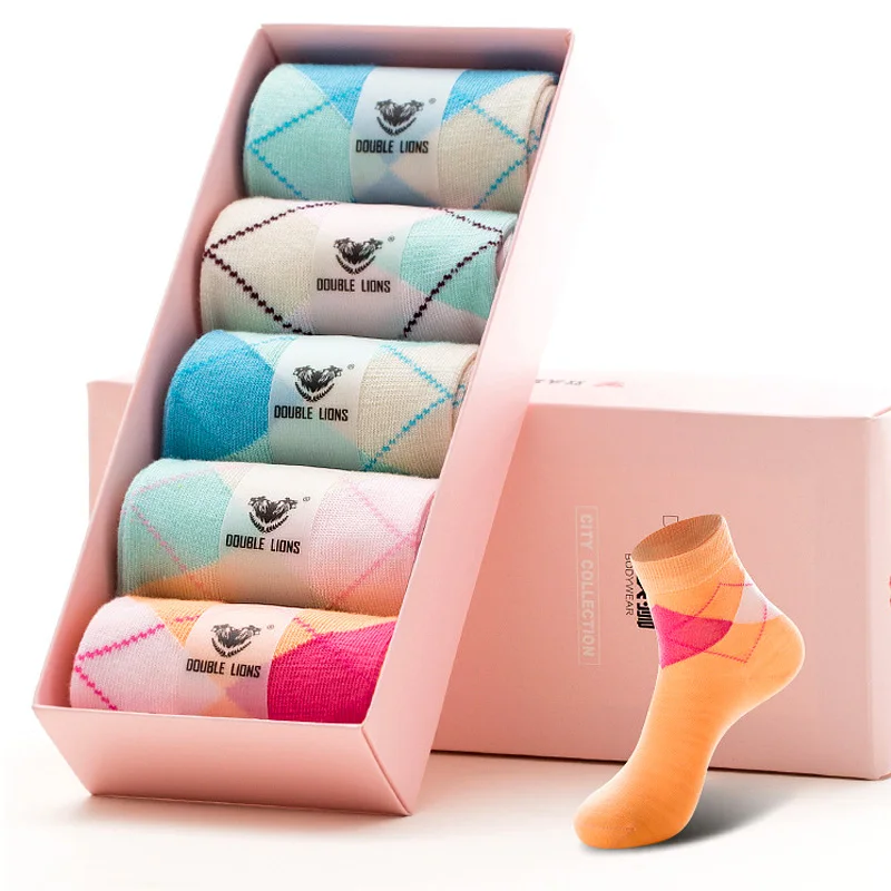 2016 Four seasons Women's Socks Pure cotton Gift Box lovely Rhombic