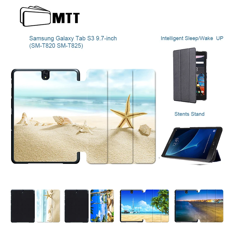 

Fashion Beach Conch Flip PU Leather Case For Galaxy TAB S3 T820 T825 9.7 inch Tablet For Samsung Galaxy TAB S3 9.7" Stand Cover