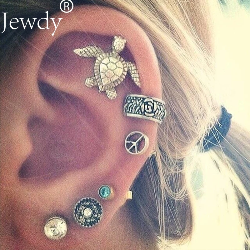 

Jewdy Turtles Stud Earrings 6pcs/set crystal earring set silver color jewelry for women leaf boho Boucles d'oreille Jewellery