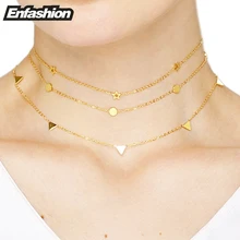 Enfashion Geométrico Triángulo Círculo Estrella Gargantilla Collar de Oro Colgantes de Los Collares Mujeres gargantilla Joyería Collar de Acero Inoxidable