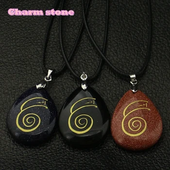 

Religion Nordic mystical Reiki symbols DAI KO MYO Natural Crystal quartzite stones pendant necklace with Leather Strap man/women