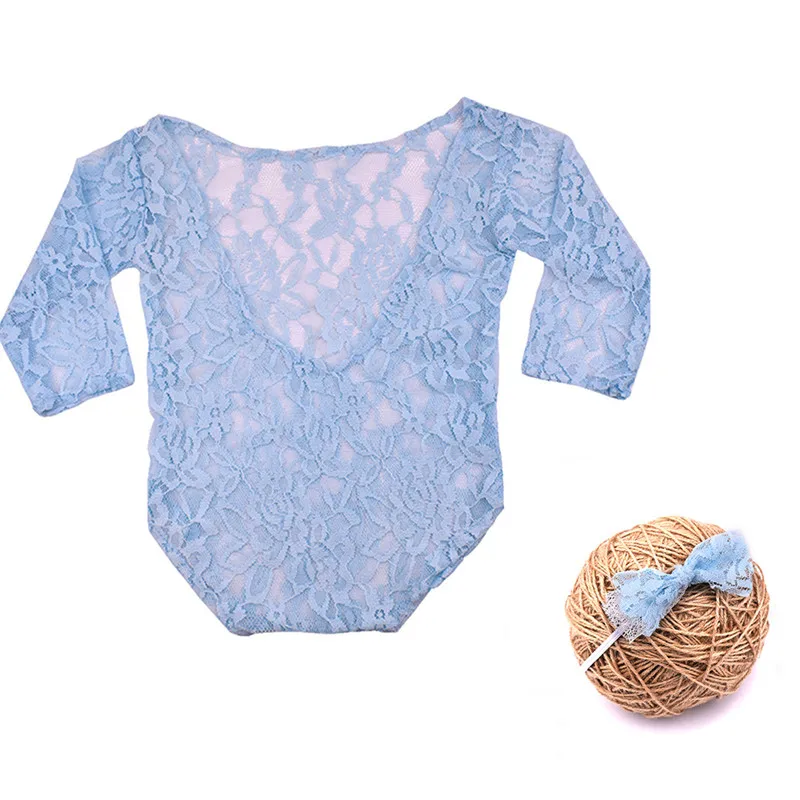 Baby Girls Lace Romper Newborn Photography Props Infant Photo Costume Deep V Back Lace Jumpsuit Headband Set Photo Shooting Prop vintage Baby Bodysuits