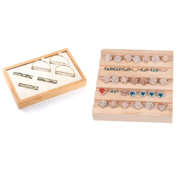 

2PCS Wood Multi-use Earrings Rings Jewelry Display Tray Organizer Holder