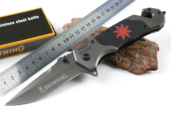 

Browning F118 camping folding knife G10 handle 5CR15MOV blade steel hunting survival pocket rescue knives titanium coat tools