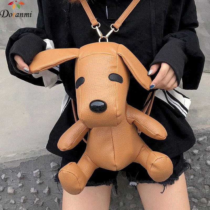 DORANMI Leather Schoolbag Cute Dog Shape Backpacks For Women 2019 Female Small Backpacks Back
