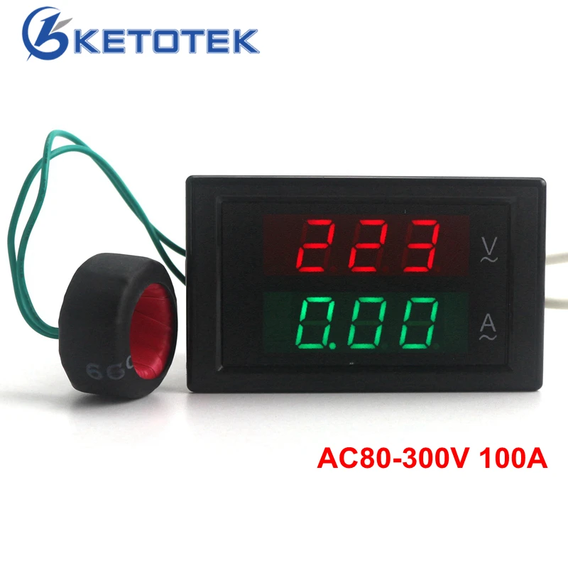 DL69-2042 Voltage Current Meter 1% ± 2-Digit Volt Amp Gauge AC80-300V AC0-100A Voltmeter Ammeter Decimal Point Automatic Shift