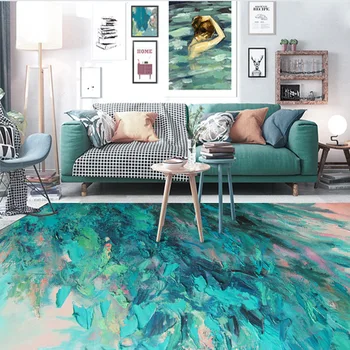 

Colorful Oil Painting Carpet For Living Room Abstract Art Green Feather Non Slip Bathroom Area Rug Kitchen Mat Bedroom Rugs