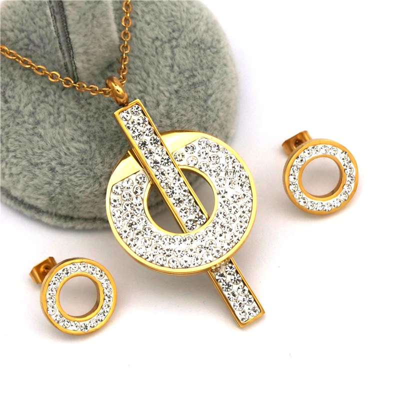 

Hot Selling Stainless Steel Jewelry Set Gold Color Earring&Necklace For Women Wedding Accessories