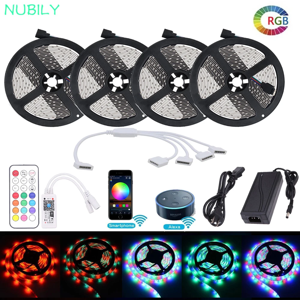 

RGB LED Strip Waterproof 2835 RF WIFI Remote Controller Rope Tape Light 20M 10M 15M Echo Music Control 12V Power Adapter