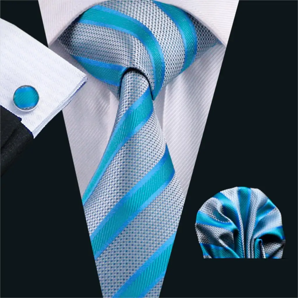 Fa-568 Для мужчин s галстук синий в полоску шелк жаккард Классический Галстук Ханки Запонки Набор Галстуки для Для мужчин Бизнес Свадебная нарядная одежда