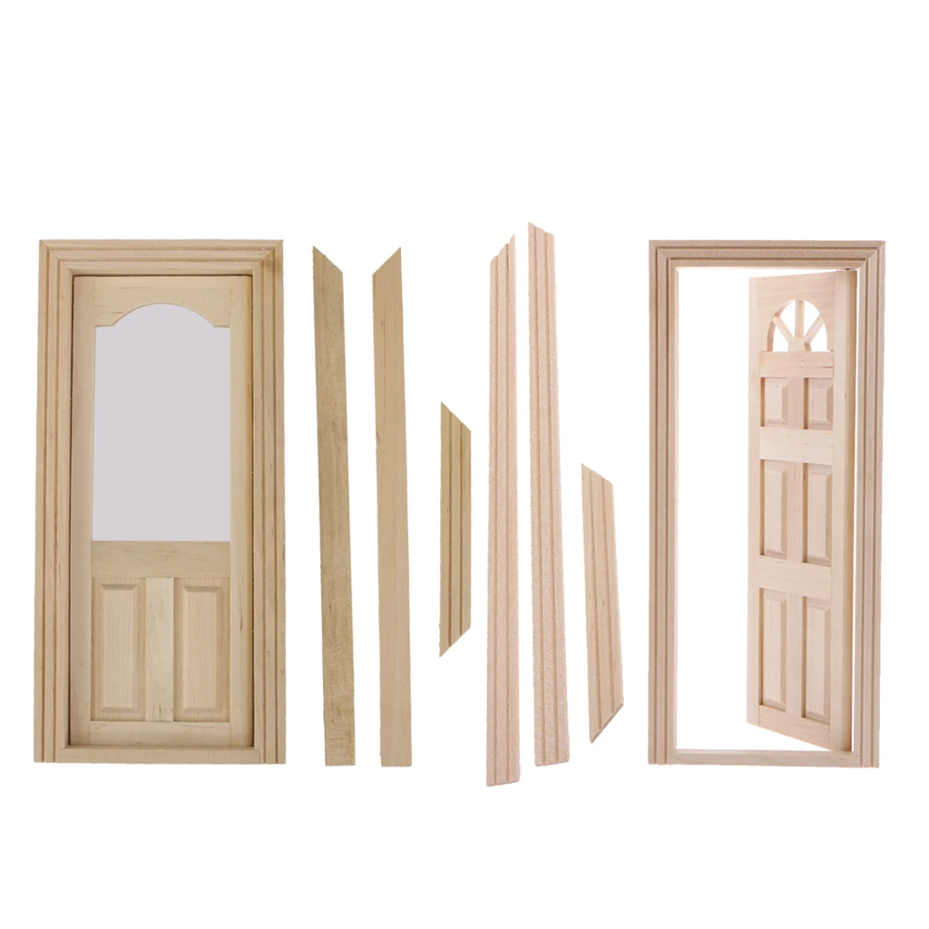 2pcs 1 12 Arched Top 2 Panel Interior Doors Semiarc Door Dolls
