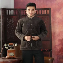 Стиль Мужская куртка с длинными рукавами в китайском стиле пальто кунг-фу велюровая вышивка костюм Тан Размер S M L XL XXL XXXL