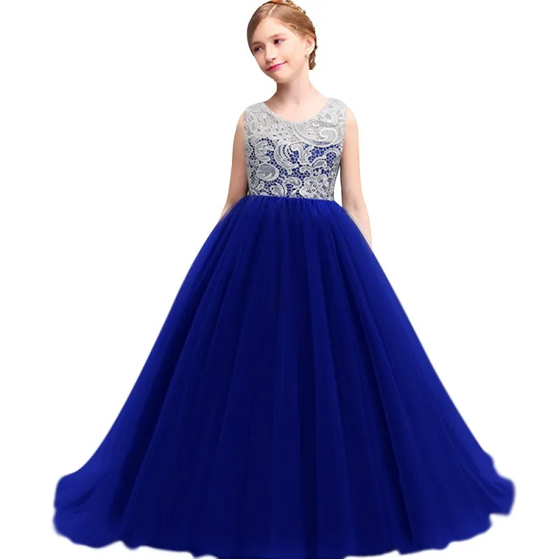 

Girl's clothes Flower Girl Dresses Ball Gown White Lace Sleeveless Long Wedding Pageant First Communion Dresses for Girls