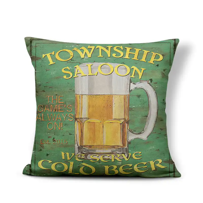 Retro Poster Cushion Cover Watercolor Bar Cold Beer Man Cave