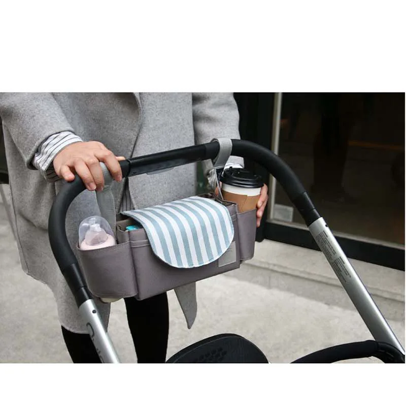 Hot Droship! Multifunctional Mummy Bag Diaper Bags Baby Diaper Nappy Polyester Stroller Striped Hanging Bag Bottle Hook Storage