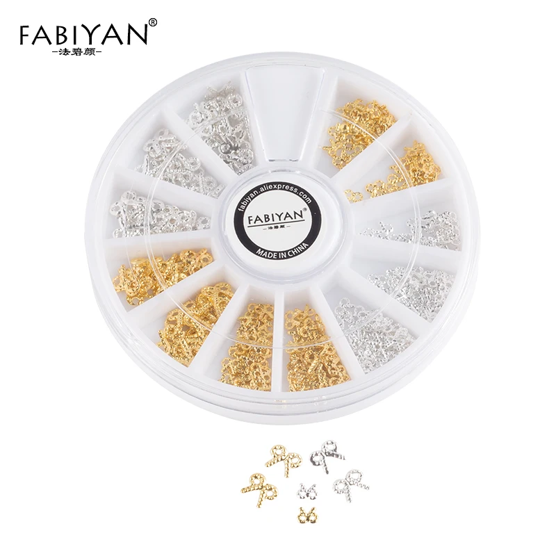 

Nail Art Wheel Hollow Bowknot Mixed Size Metal Slice Gold Silver Alloy Sticker Tips Jewelry Manicure Tools Rhinestone Decoration