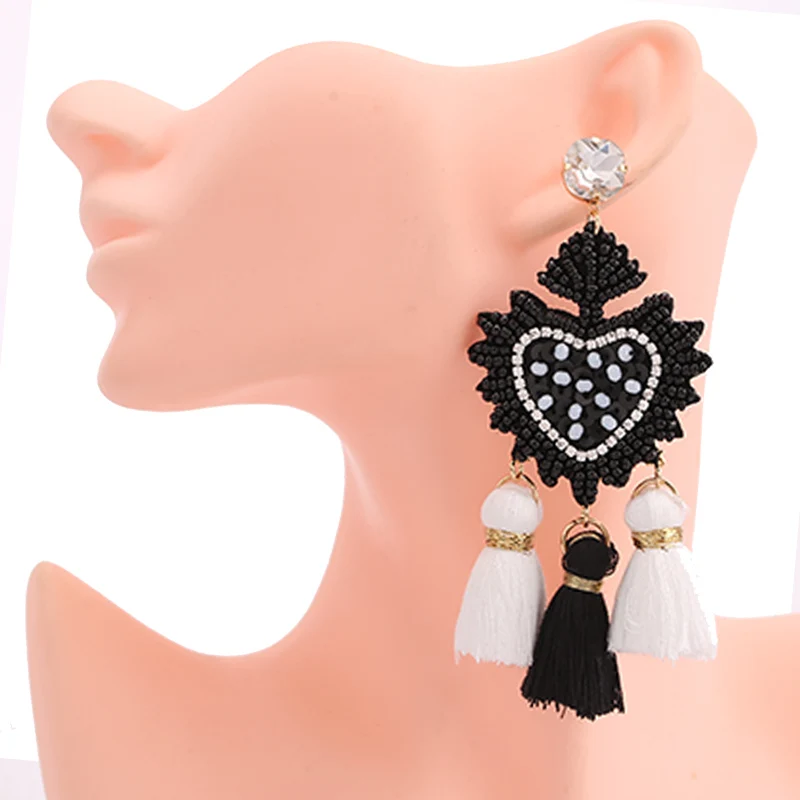 Bohemian Women Eyes Fringed Drop Earrings for Women Mix Color Brand Design Wedding Tassel Earrings Jewelry Gift Bijoux Oorbellen black