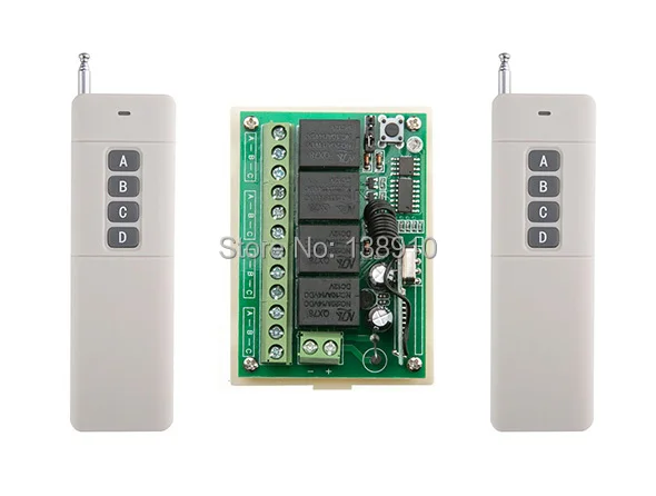 

Farthest distance 3000m DC12V 4CH RF Wireless Remote Control Switch System teleswitch 2 X Transmitter +1 X Receiver,315/433 MHZ