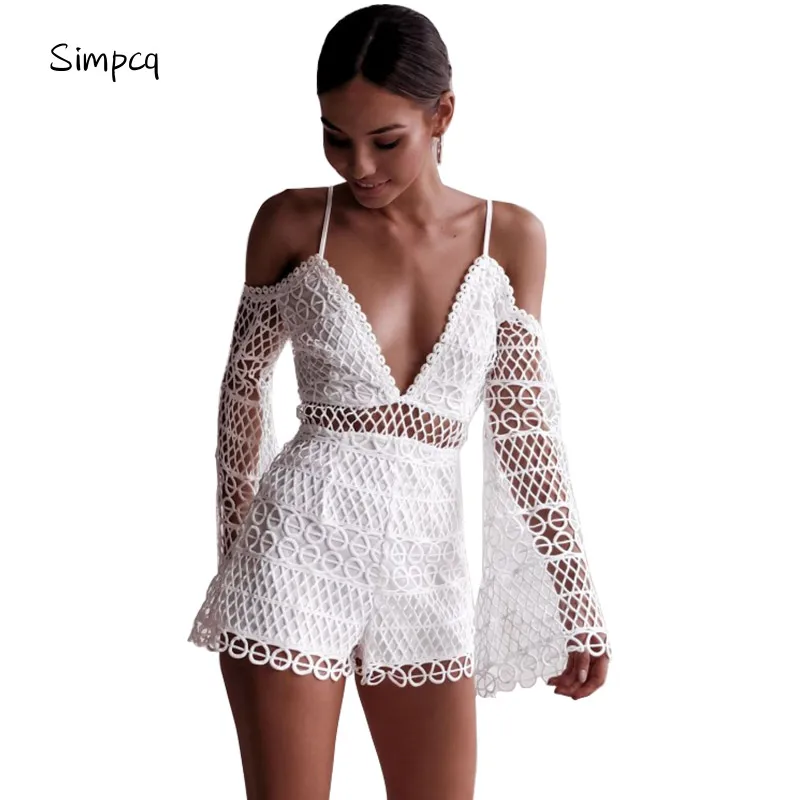 Catsuit Vadim Bodysuit Women Simpcq Seven-sleeve V-neck Strapless Street Shoot Summer Jumpsuit 2018 Mulheres Vestidos 81619 