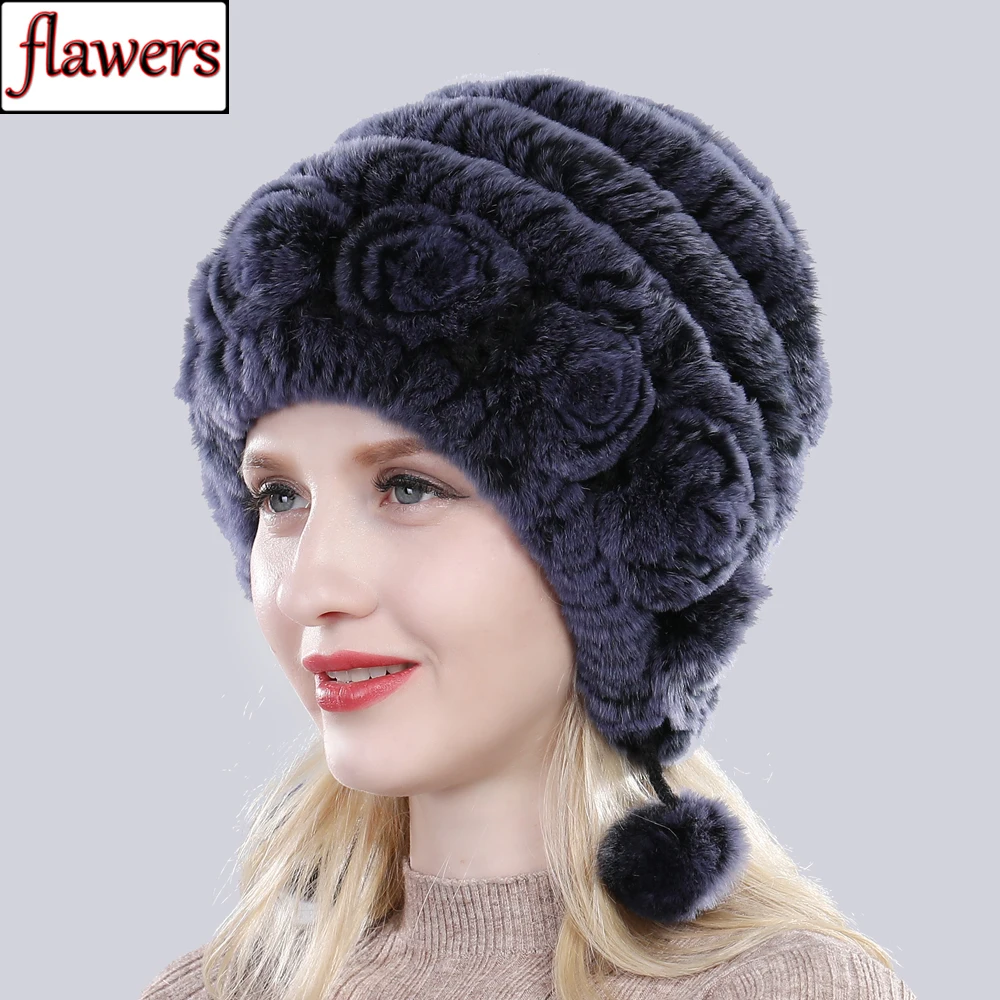 

Natural Soft Knitted Rex Rabbit Fur Hat Russia Women Winter 100% Genuine Rex Rabbit Fur Caps Lady Warm Real Rex Rabbit Fur Hats